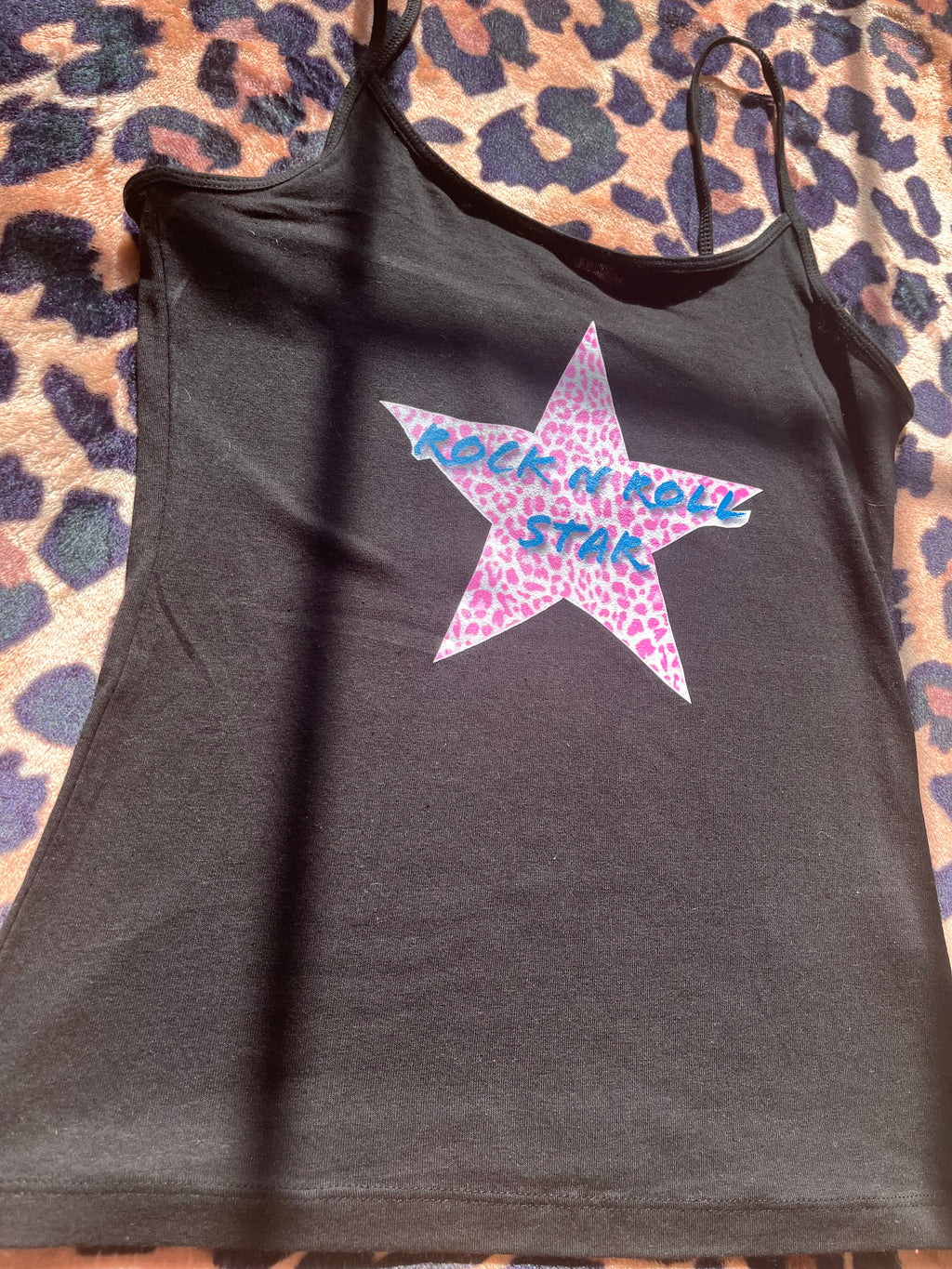 Rock n roll star pink leopard print star tank top