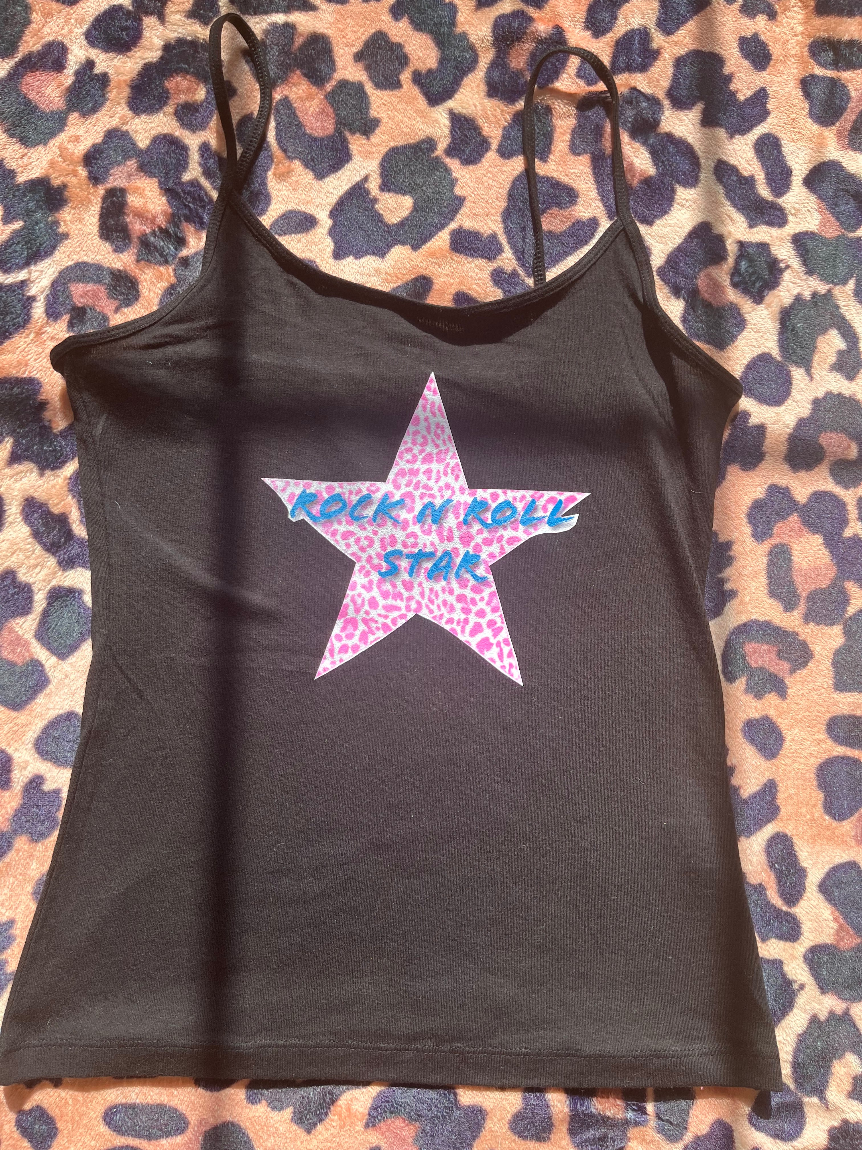 Rock n roll star pink leopard print star tank top
