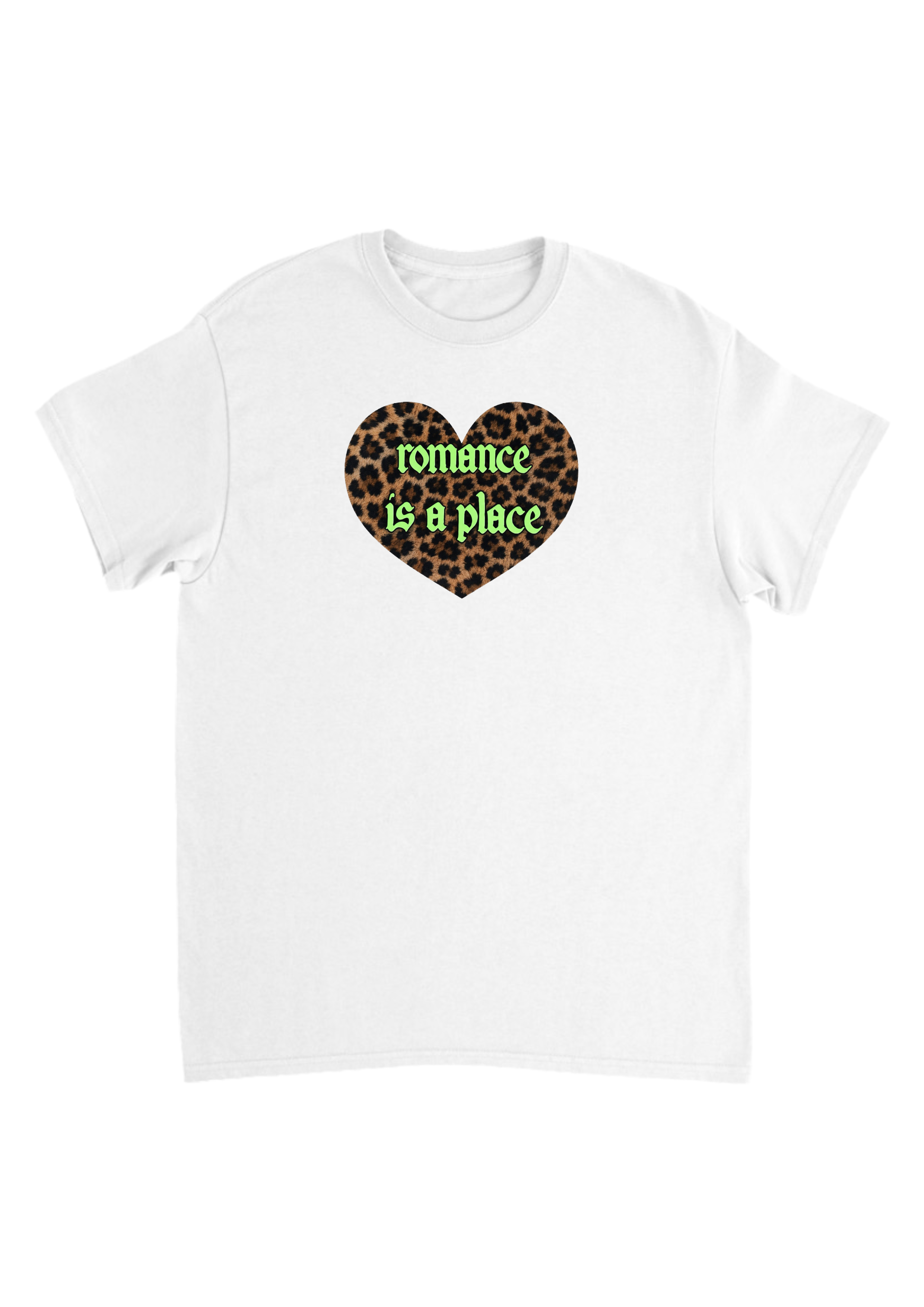 Romance is a place leopard print heart band tees