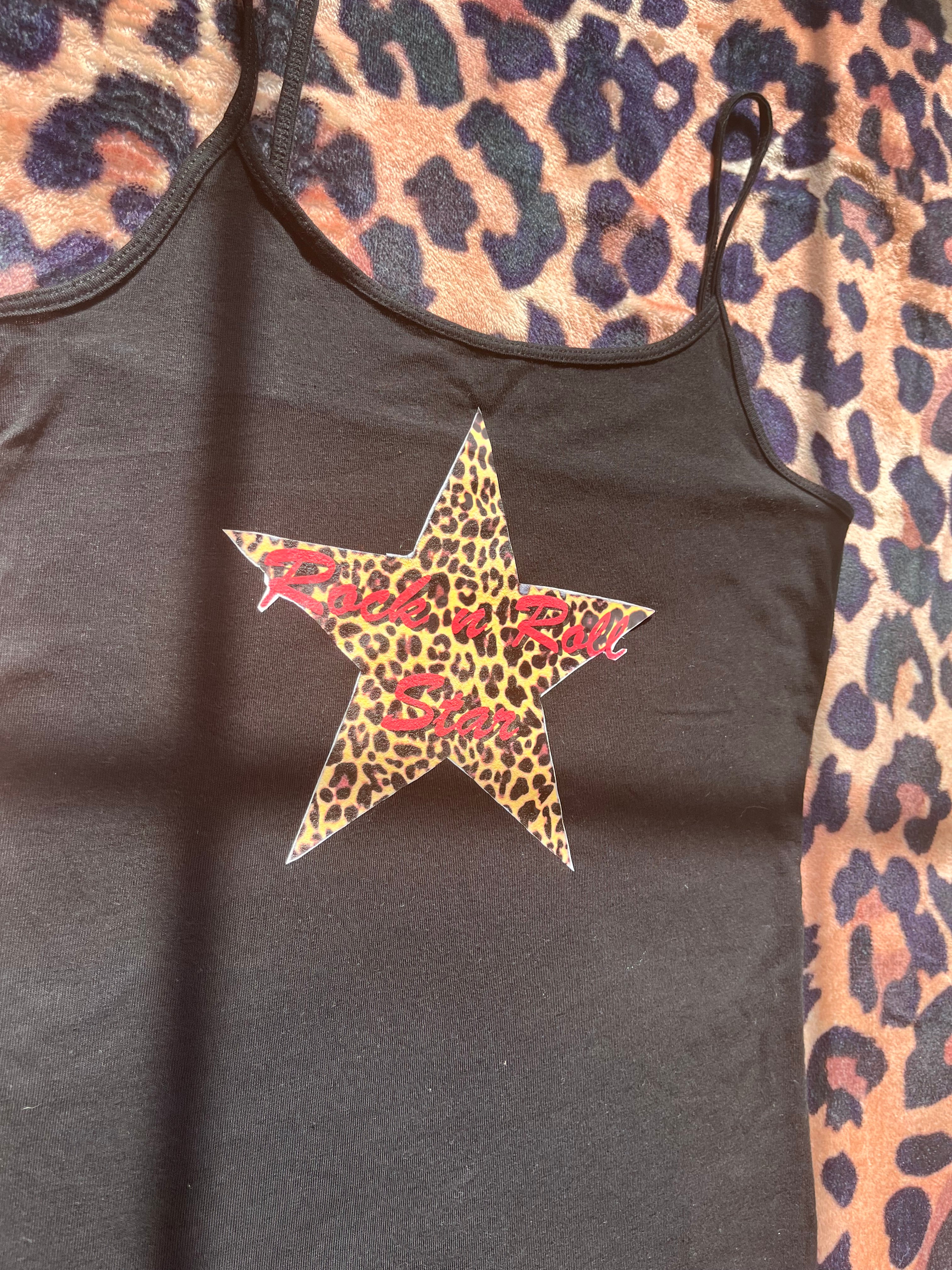 Rock n roll star leopard print star tank top