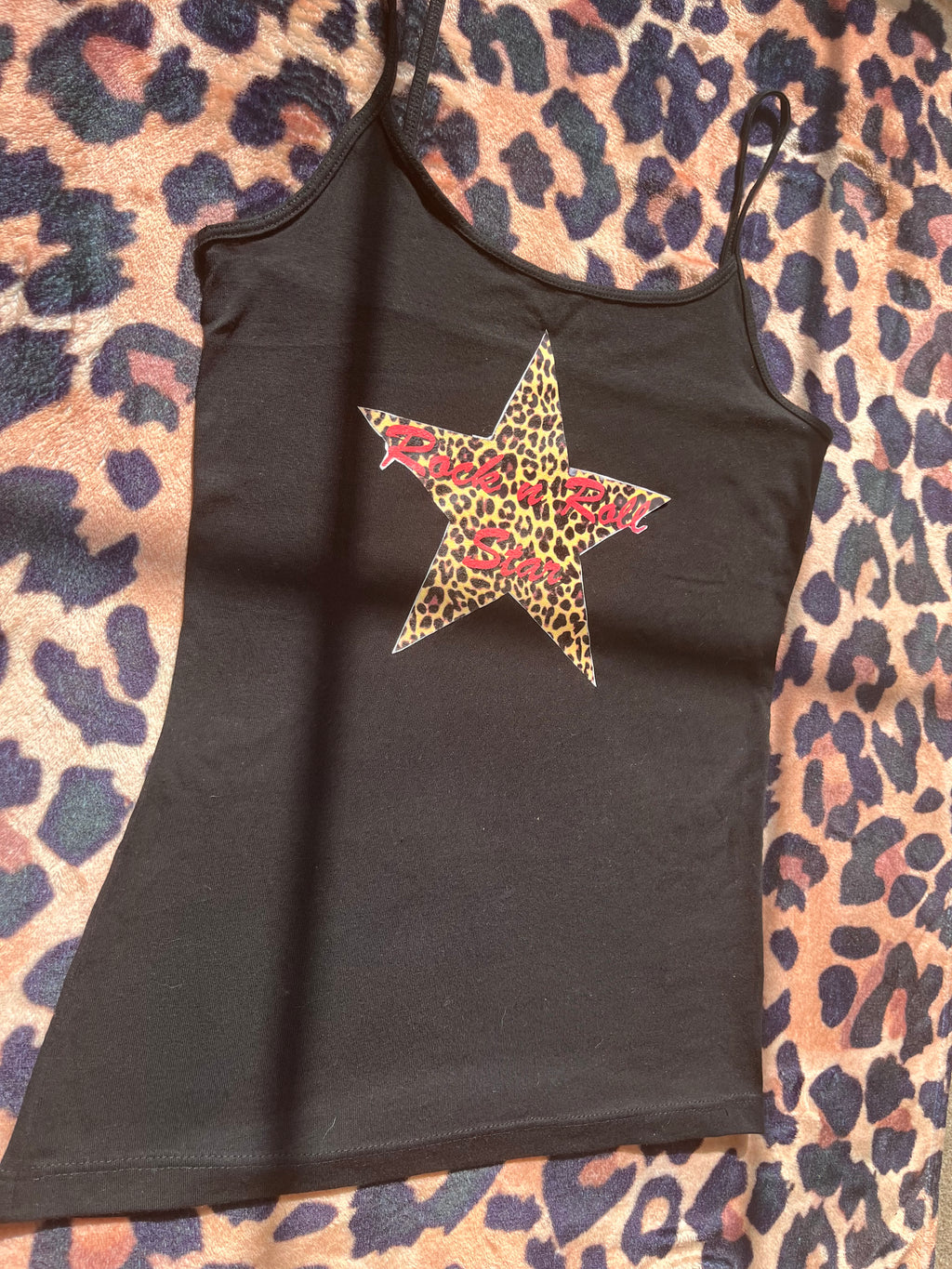 Rock n roll star leopard print star tank top