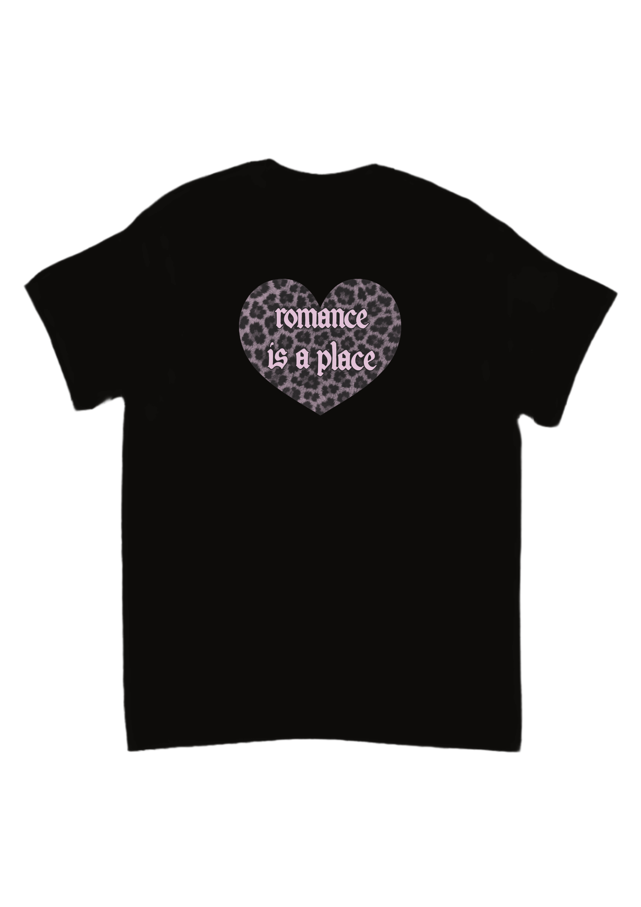 Romance is a place black and white leopard print heart band tees