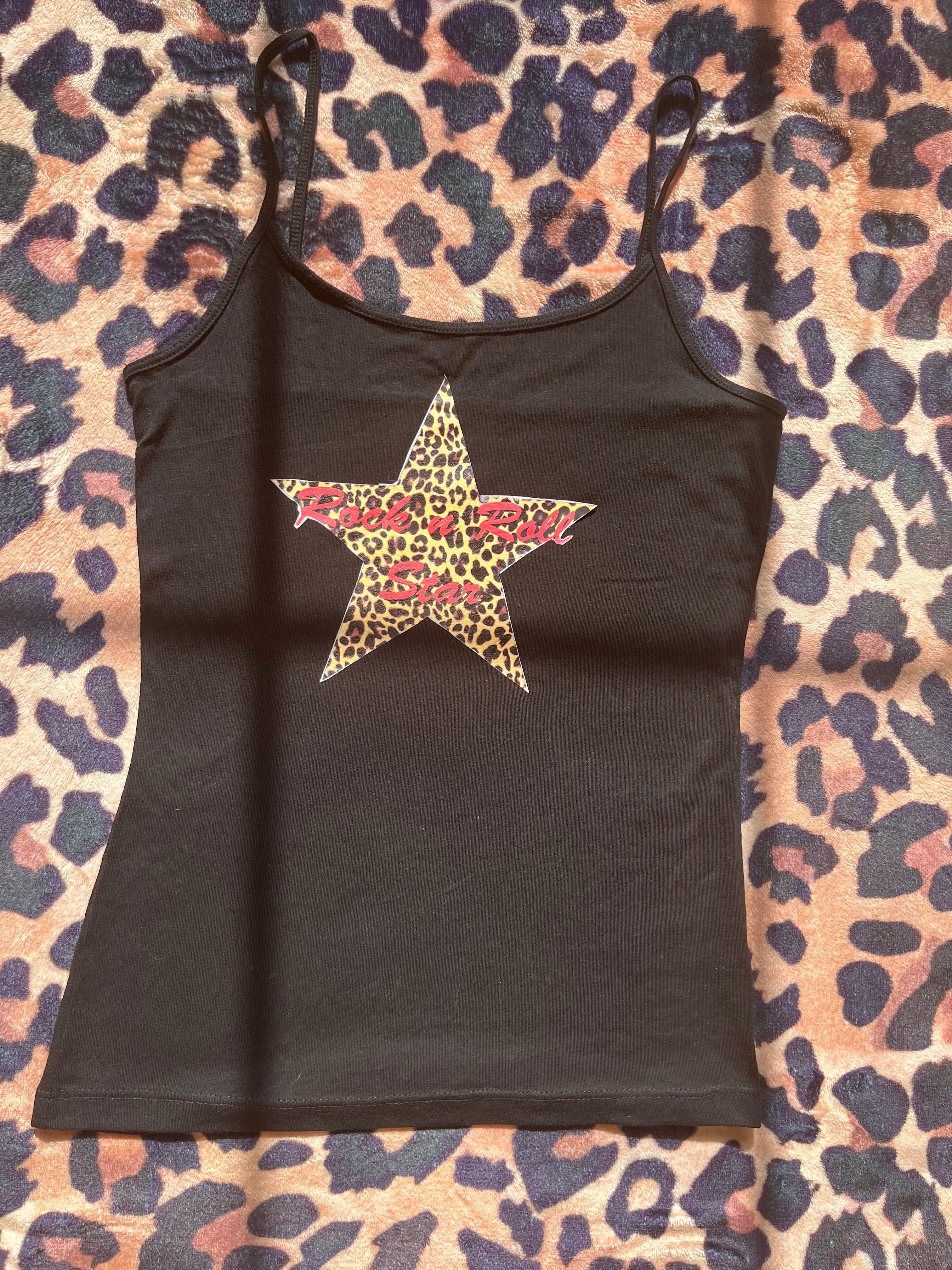 Rock n roll star leopard print star tank top