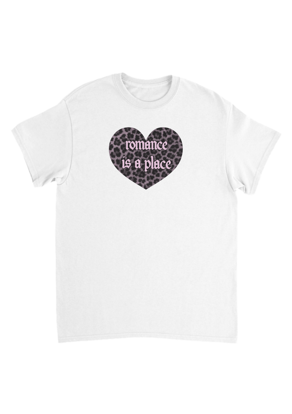 Romance is a place black and white leopard print heart band tees