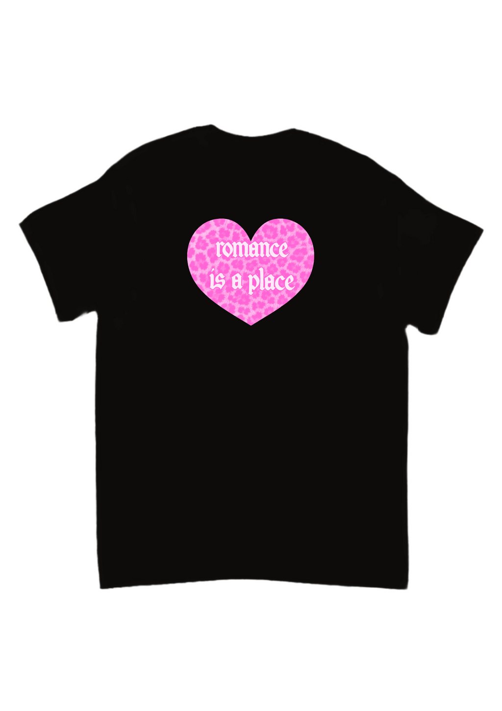 Romance is a place pink leopard print heart band tees