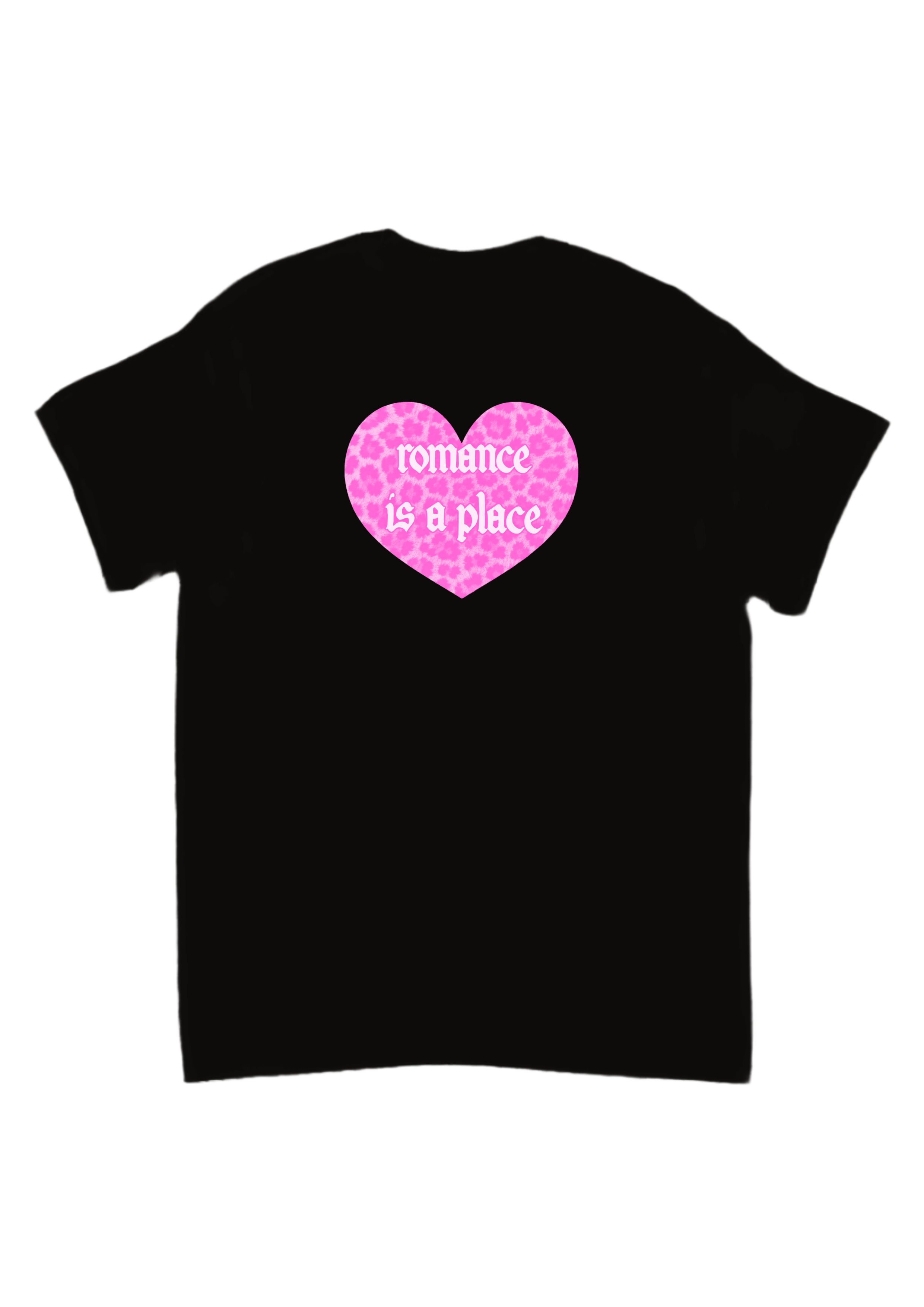 Romance is a place pink leopard print heart band tees